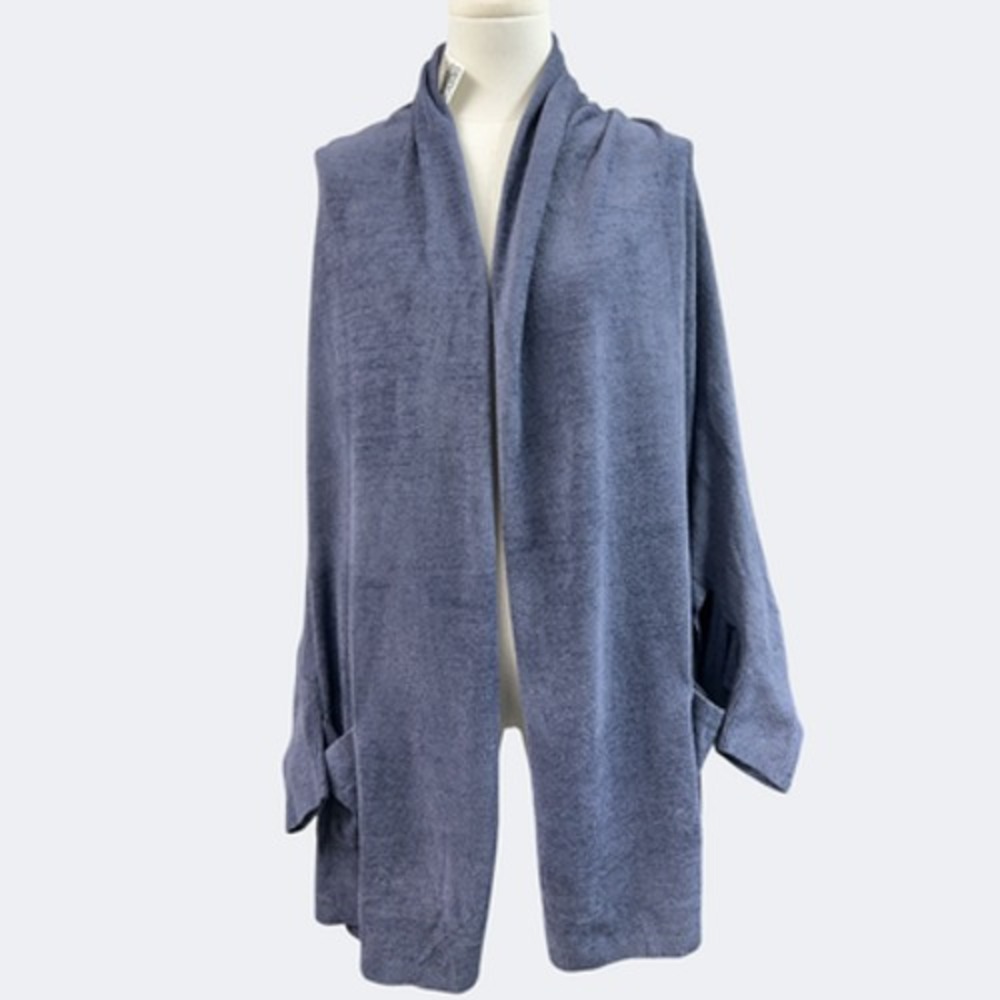 Barefoot Dreams CozyChic UltraLite Blanket Wrap Sweater Womens L/XL Blue Pockets